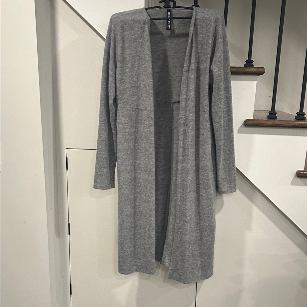 Gray Open Front Long Cardigan
